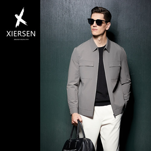 翻领春秋修身多口袋夹克外套新款