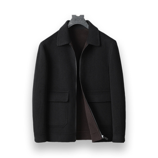 秋冬欧洲站翻领纯羊毛双面呢大衣男夹克呢子外套时尚休闲百搭修身