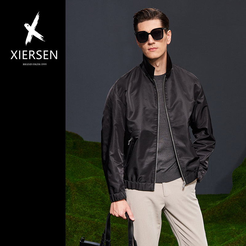 绵羊皮口袋装饰再生尼龙翻领夹克