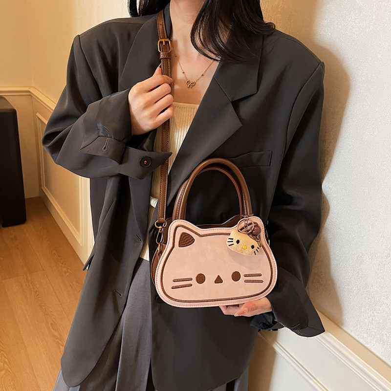 甜美可爱刺绣小包包女2025新款复古磨砂手拎小猫包秋冬质感斜挎包