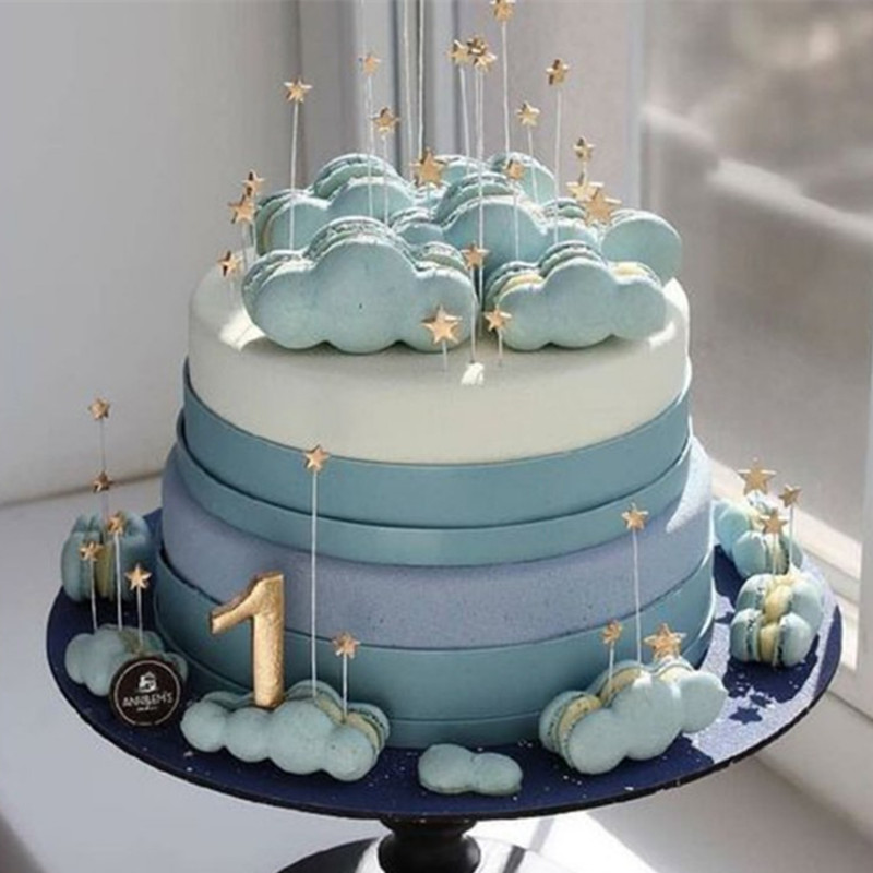 金色立体五角星插牌生日蛋糕