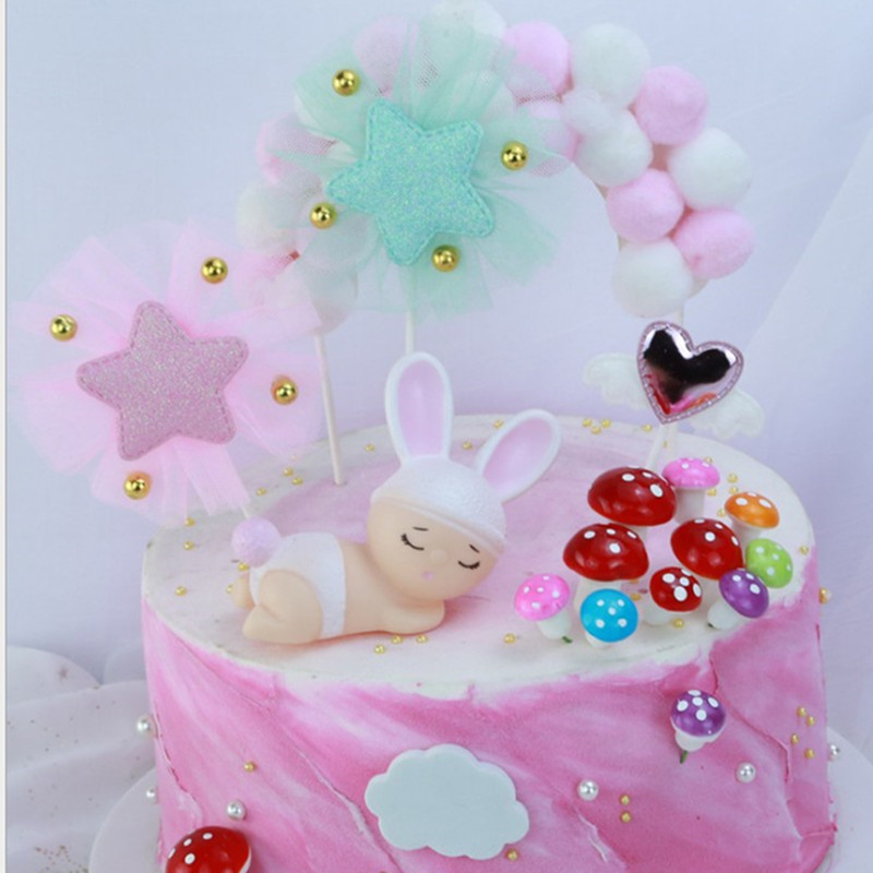 烘焙蛋糕装饰 玩具可爱兔子玩偶摆件 生日婚庆蛋糕插件兔子摆件