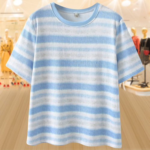 胖MM短袖T恤上衣条纹打底衫大码