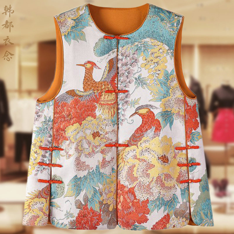大码中国风女提花宋锦马甲2025新款女背心新中式复古盘扣坎肩上衣