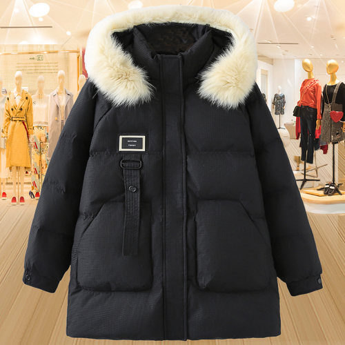 连帽毛领中长款羽绒服秋冬妈妈装