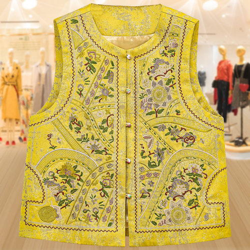 国风复古醋酸重工刺绣盘坎肩马甲