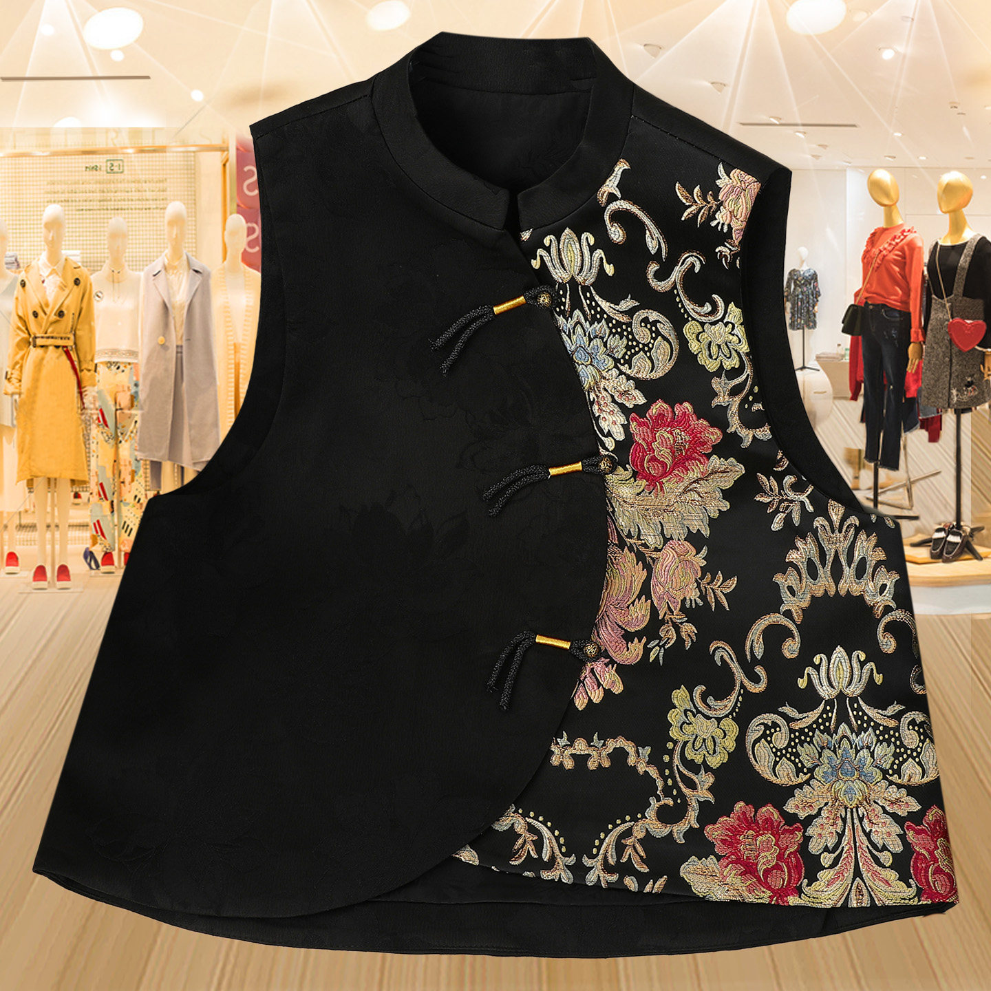 新款刺绣背心唐装夹棉马夹新中式盘扣复古国风外套坎肩民族风马甲