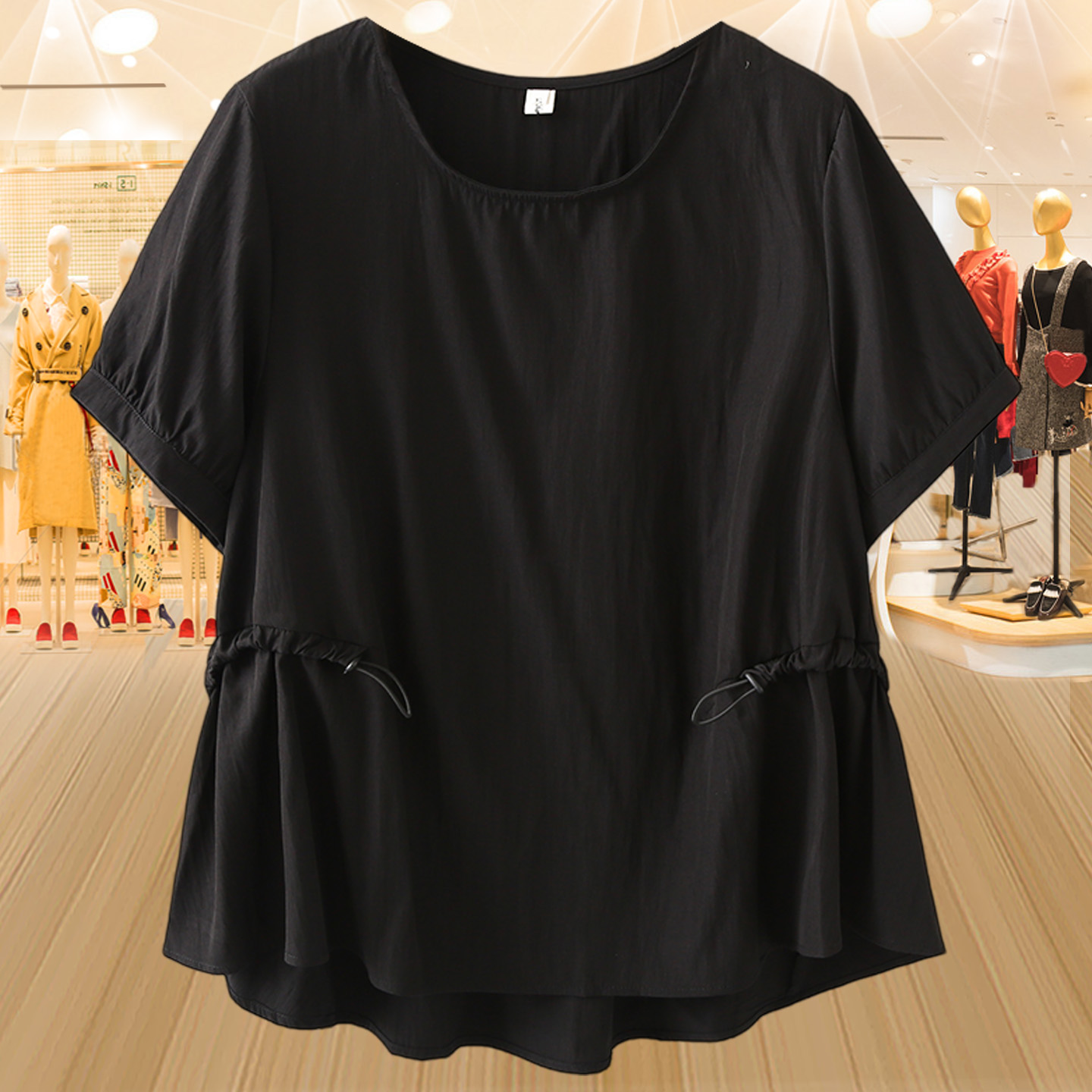 大码短袖不规则夏季收腰T恤上衣