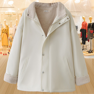 秋冬新款 女装 立领羊羔绒棉服mm加厚加绒外套 派克服棉衣大码 中长款