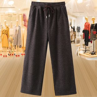 胖mm高档宽松保暖直筒休闲裤 子女2025秋冬新款 加绒加厚毛呢裤 大码