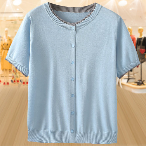 大码短袖针织衫胖mm夏季开衫t恤