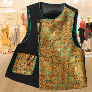 春秋款 口袋设计感圆领坎肩妈妈马夹外套 复古盘扣图腾花马甲新中式