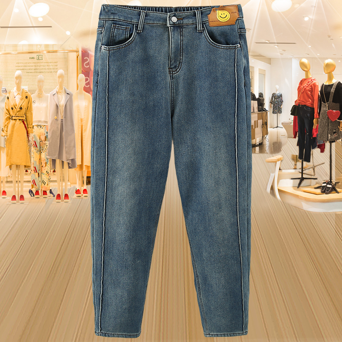 秋冬大码小脚萝卜加绒高腰哈伦裤