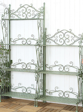 美式乡村复古铁艺三四层花架室内户外花园阳台庭院花盆架置物搁架