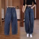 宽松小个子九分加厚显瘦直筒阔腿裤 复古加绒弯刀牛仔裤 女2025新款