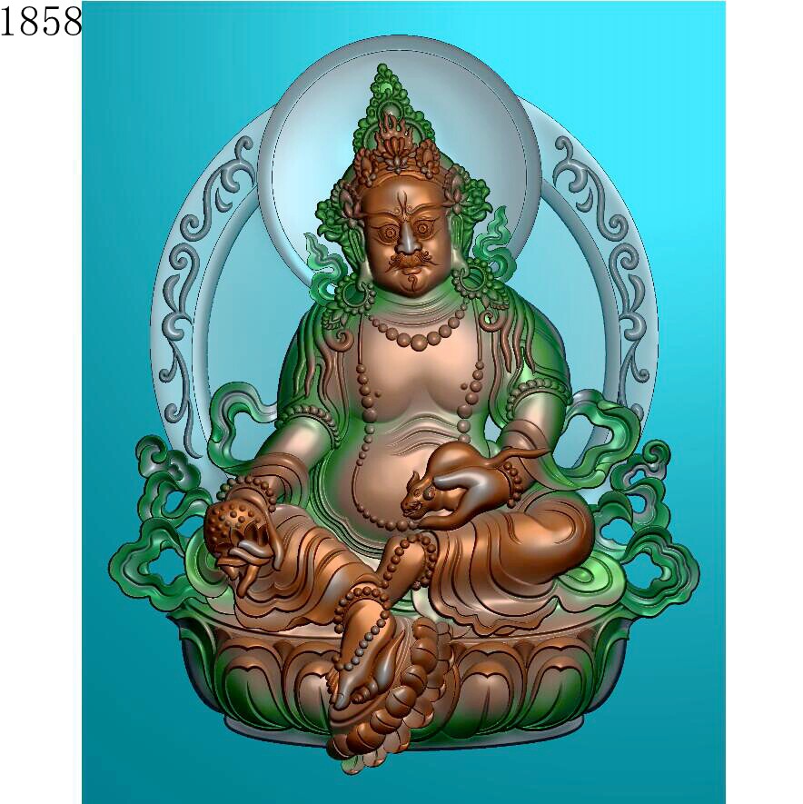 黄财神1858玉雕雕刻图北京精雕图jdp灰度图bmp挂件素材浮雕图