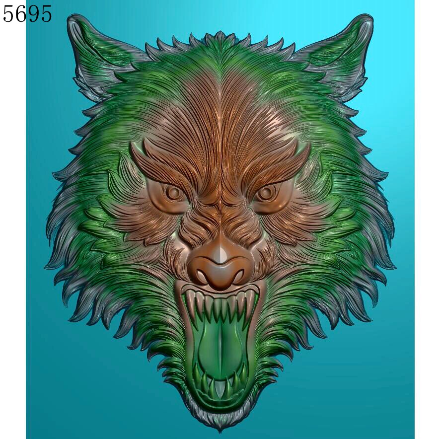 5695狼头雕刻北京精雕图jdp灰度图挂件bmp浮雕图