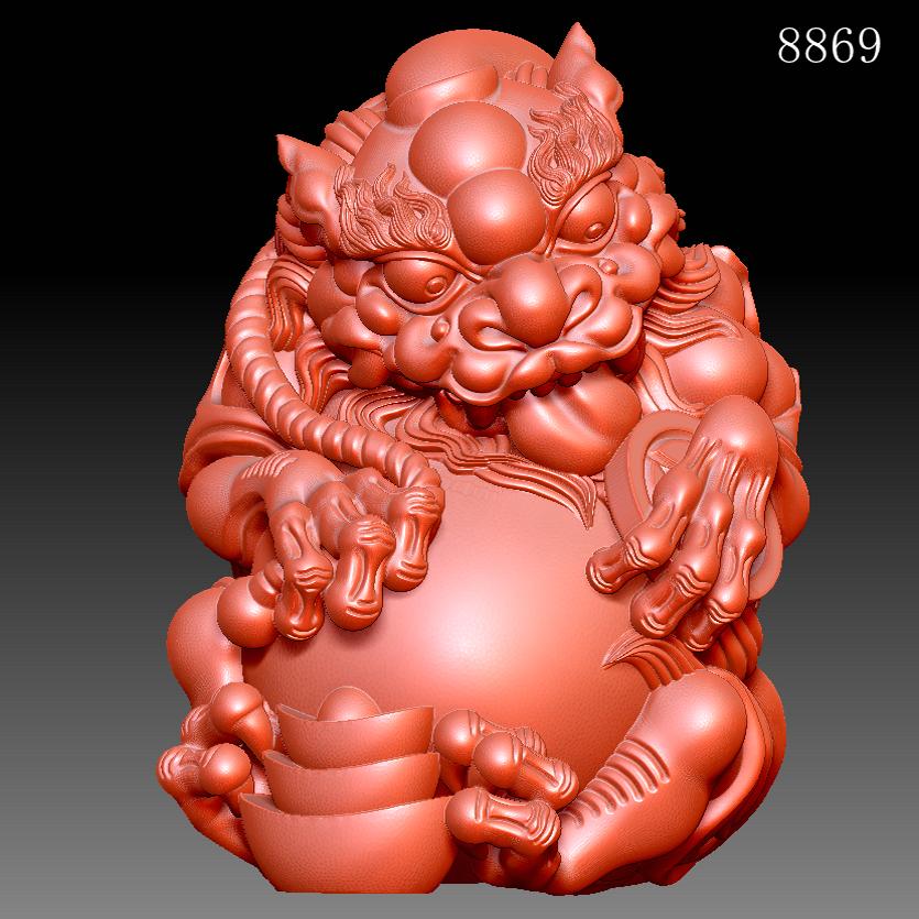 8869三维立体图圆雕图STL金钱貔貅文件雕刻机3D打印模型五帝钱