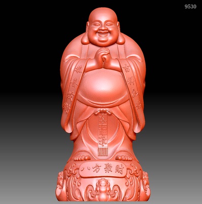 9530精修八方聚财弥勒圆雕图雕刻机3D打印素材STL格式模型OBJ精雕
