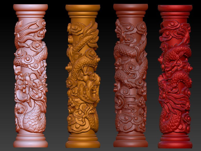 8048龙柱花瓶圆雕图三维立体图格式为STL或者OBJ文件圆雕图