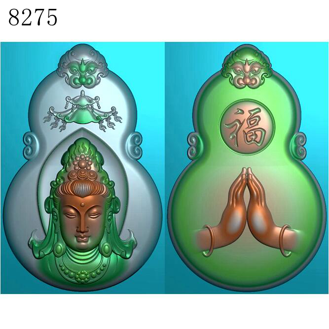 8275玉雕葫芦形双面兽面牌头正脸观音头像精雕图JDP 灰度图BMP