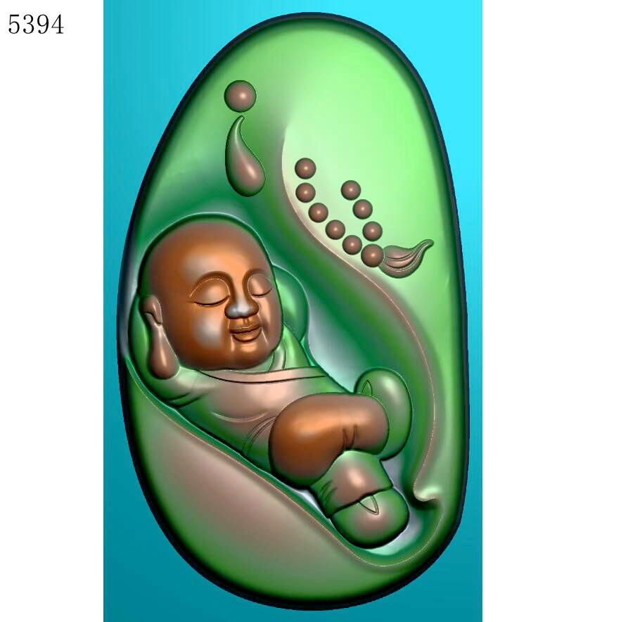 5394躺睡小和尚玉雕图雕刻素材北京精雕jdp灰度图bmp浮雕图浮雕图
