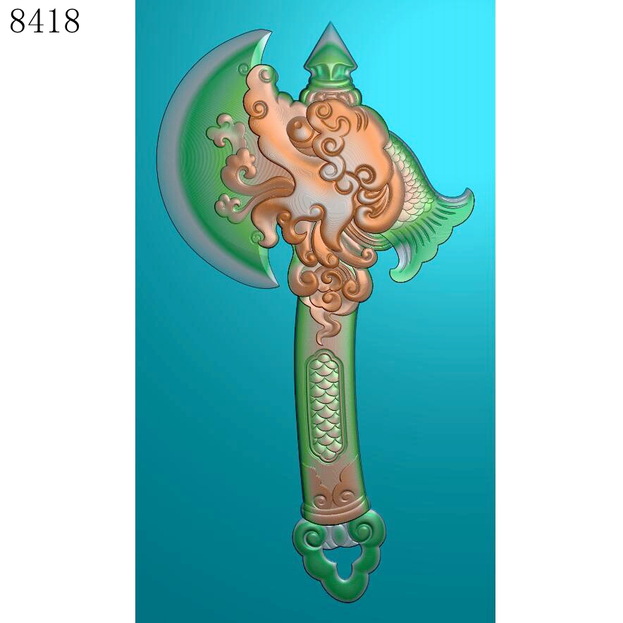 8418斧头模型精雕图JDP格式灰度图BMP格式浮雕挂件图电脑雕刻图