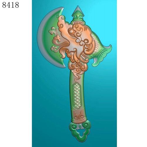 8418斧头模型精雕图JDP格式灰度图BMP格式浮雕挂件图电脑雕刻图