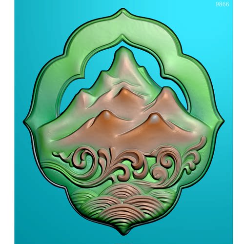 9866海山福如东海寿比南山挂件灰度图北京精雕图JDPBMP挂件