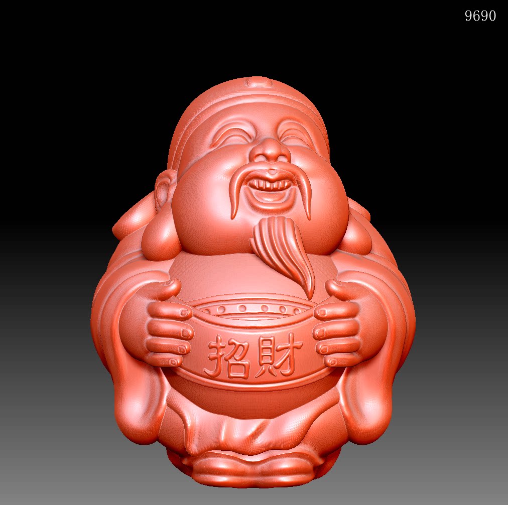 9690核雕财神圆雕图雕刻机3D打印素材STL格式模型图OBJ精雕