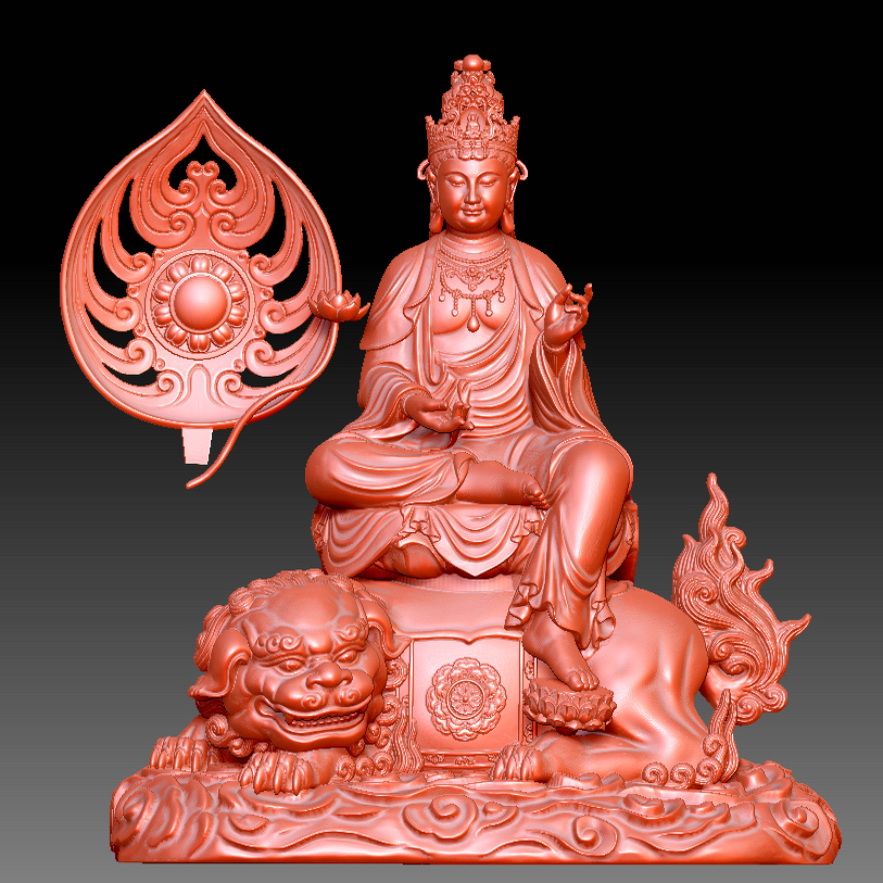 9145文殊菩萨圆雕图雕刻机3D打印素材STL格式模型图OBJ精雕