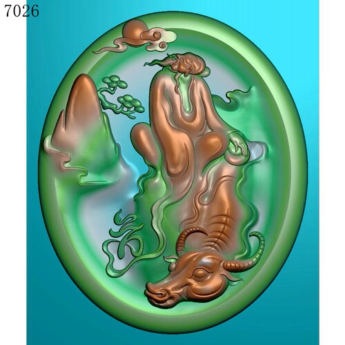 7026紫气东来悟雕刻素材北京精雕JDP灰度图BMP挂件玉雕源文件
