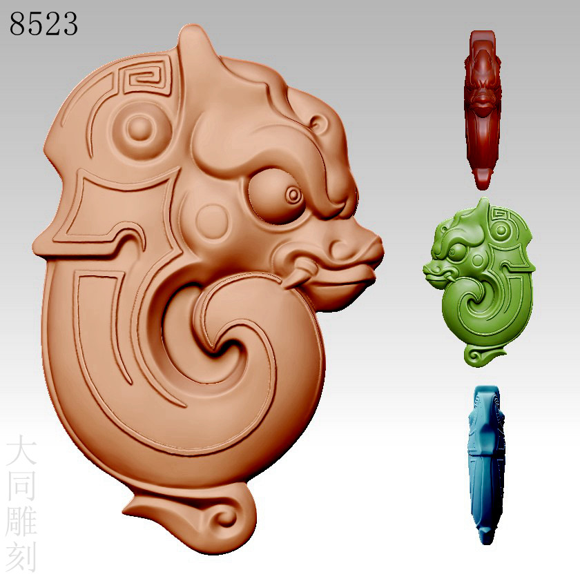 8523石己玉猪龙格式有obj和stl三维立体图3d打印图圆雕图电脑雕刻