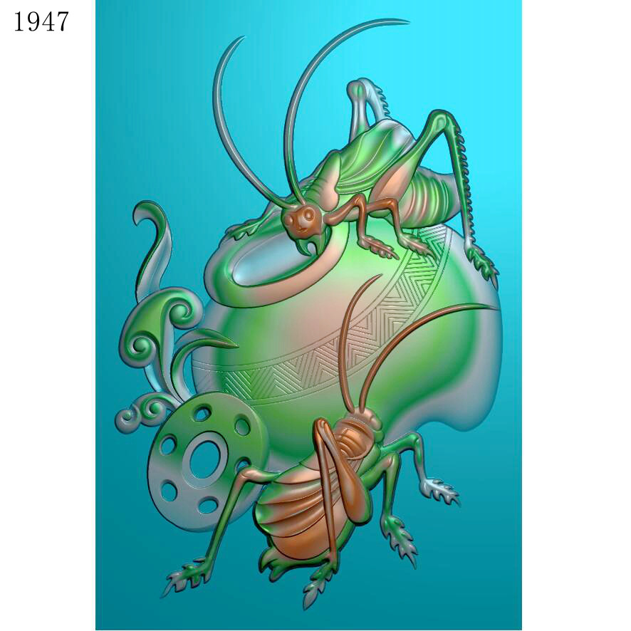 46牌蝈蝈逗趣1947玉雕刻图北京精雕图jdp灰度图bmp挂件素材浮雕图