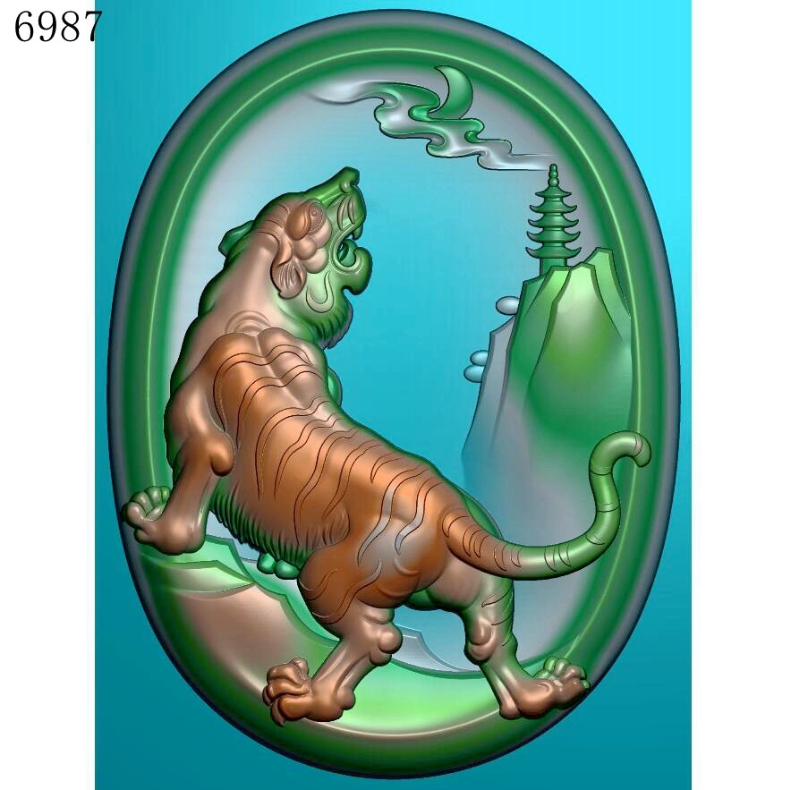 6987上山虎生雕刻北京精雕图jdp玉雕源文件灰度图挂件bmp浮雕图