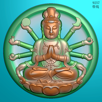 9257圆形千手观音精雕图JDP格式灰度图BMP格式浮雕图挂件图电脑雕