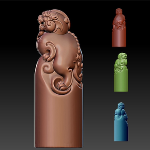 8483貔貅圆印章三维立体图圆雕图格式有OBJ和STL圆雕图电脑雕刻图