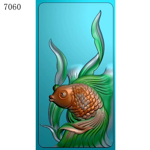 7060打底金鱼牌雕刻北京精雕图JDP玉雕灰度图挂件BMP浮雕图