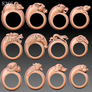 8366生肖戒指三维立体图圆雕图格式有OBJ和STL圆雕图电脑雕刻