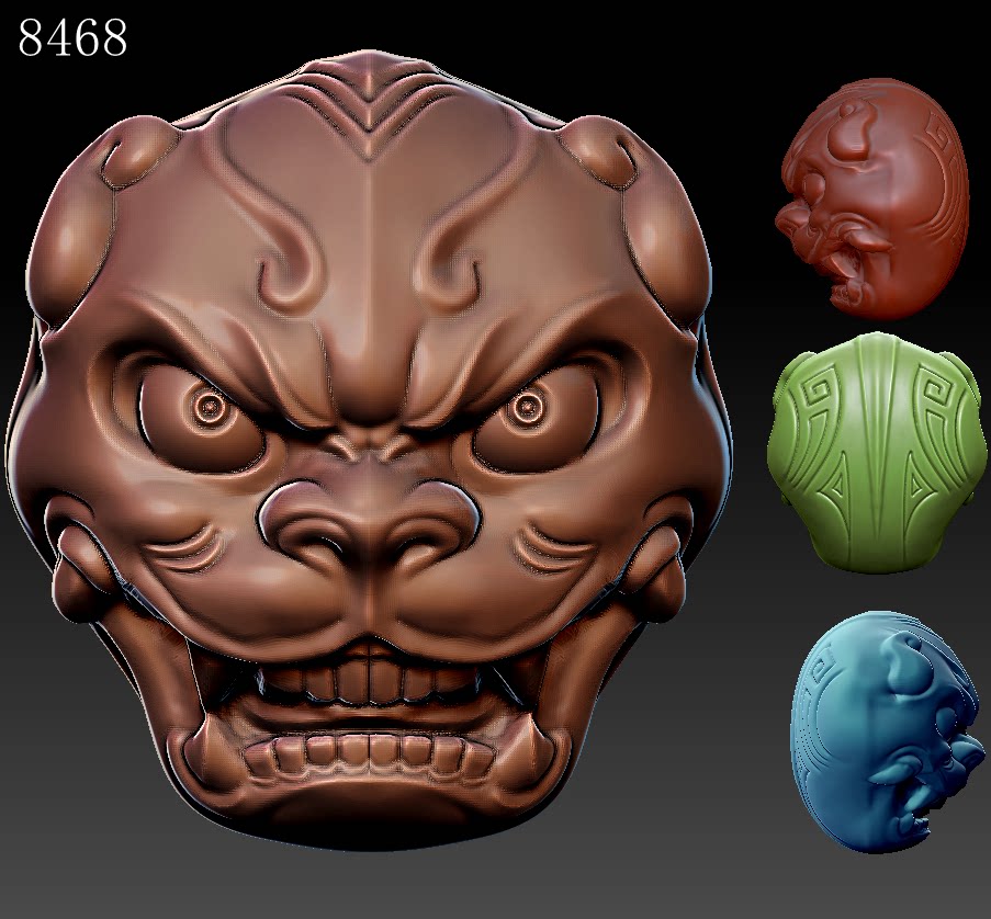 8468兽面三维立体图圆雕图格式有obj和stl圆雕图电脑雕刻图