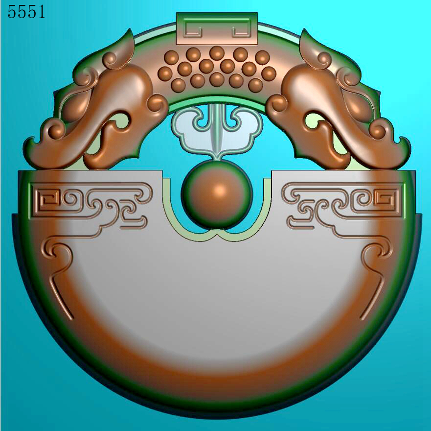 5551仿古双龙镂空圆牌雕刻素材北京精雕图JDP灰度图BMP浮雕图