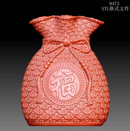 9473钱袋子圆雕图雕刻机3D打印素材STL格式模型图OBJ精雕