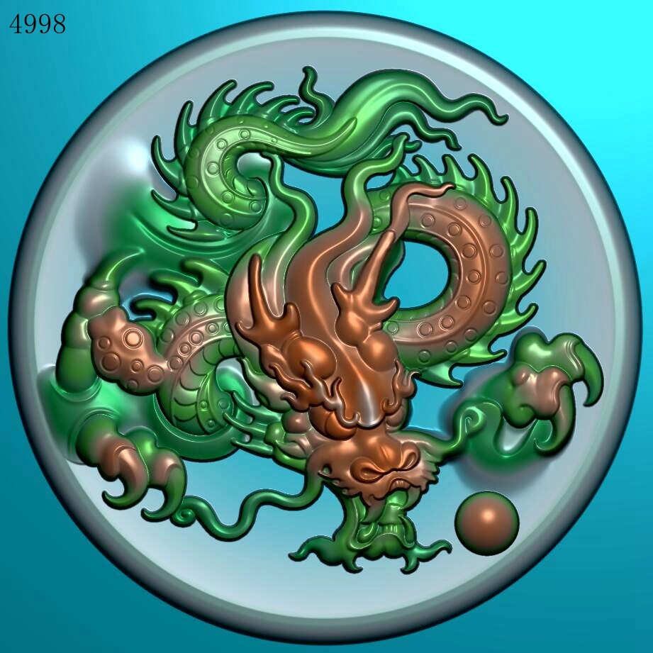 圆牌大头盘龙4998玉雕图雕刻素材北京精雕jdp灰度图bmp挂件