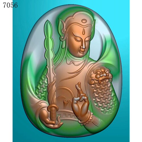 7056半身韦陀雕刻北京精雕图JDP玉雕灰度图挂件BMP浮雕图 - 封面