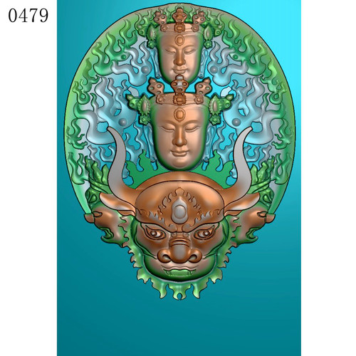 牛图腾观音0479玉雕刻图北京精雕JDP灰度图BMP挂件素材浮雕图