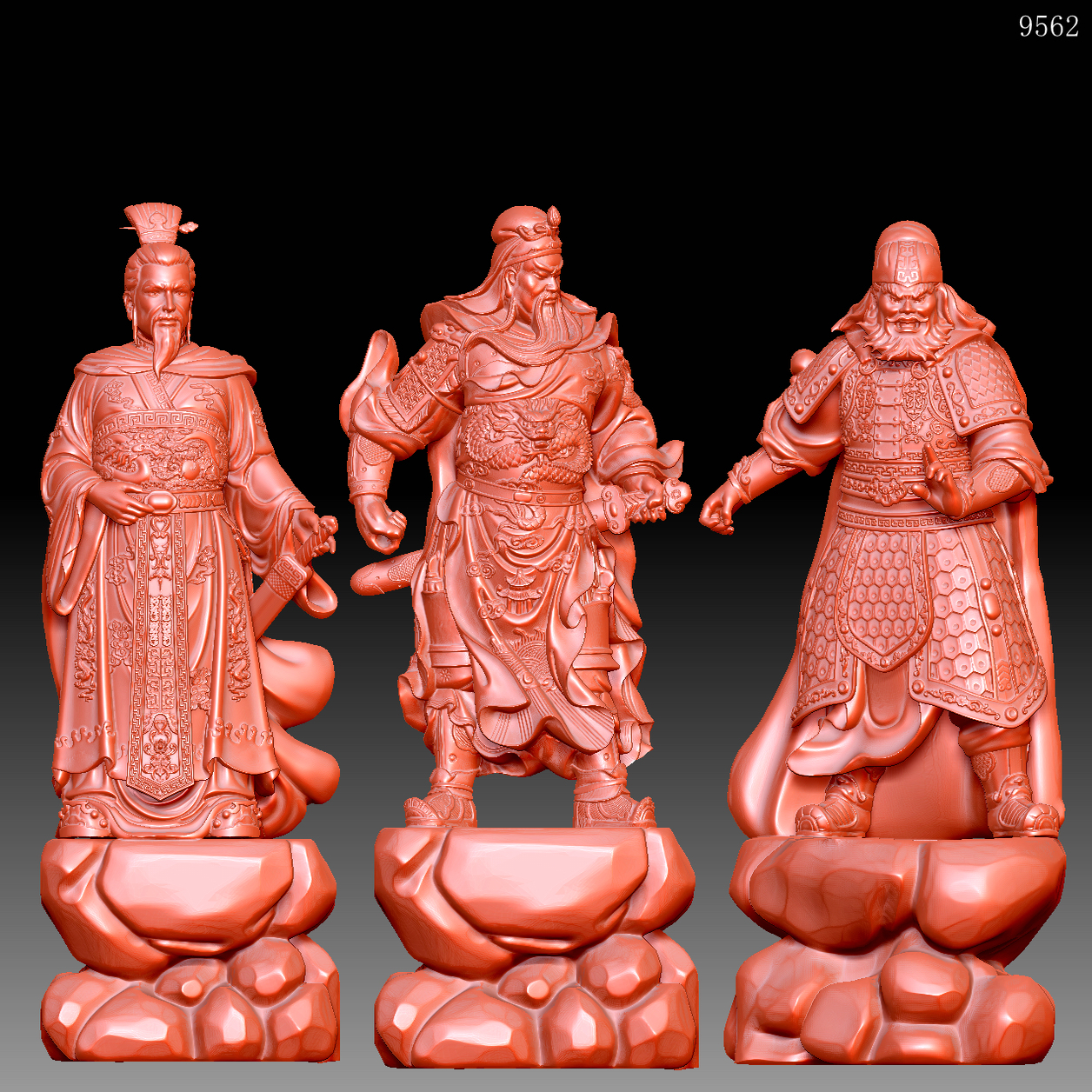 9562刘备关羽张飞圆雕图雕刻机3D打印素材STL模型图OBJ精雕