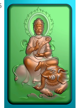 8195骑兽象正装观音火焰背光普贤菩萨精雕图JDP玉雕灰度图