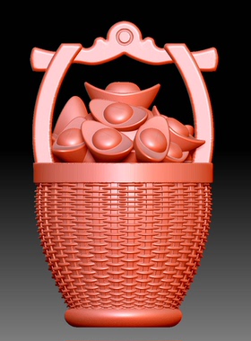 9689金元宝桶圆雕图雕刻机3D打印素材STL格式模型图OBJ精雕