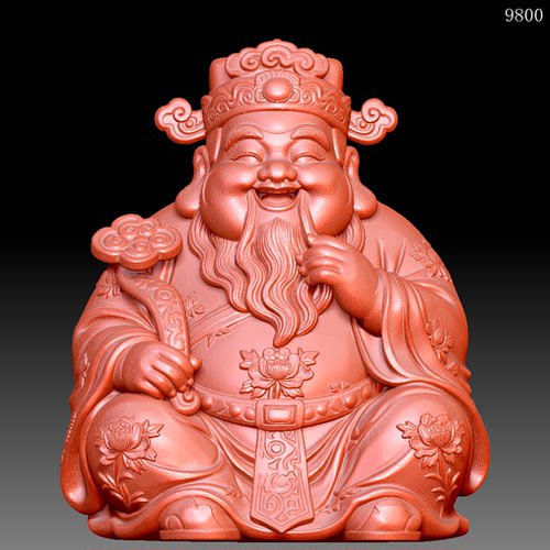 9800财神圆雕图雕刻机3D打印素材STL格式模型图OBJ精雕