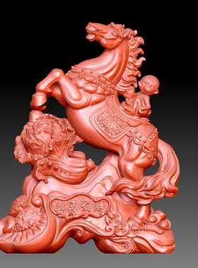 9086马上封侯摆件圆雕图雕刻机3D打印素材STL格式马到成功